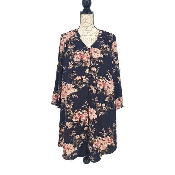 41 Hawthorn Roll Tab Sleeves Floral Print Shift Dress Large - Picture 1 of 11